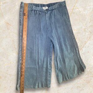 Womens Vintage Blue Wide-Leg Cotton Blend Cropped Pants Y2K Retro Casual Comfort